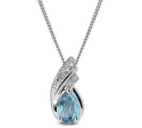 MIORE Collier Femme, Pendentif Or Blanc 9 Ct 375, Chaine Argent 925, Pendentif Pierre Naturelle Topaze et Diamants Naturels, Chaine Gourmette 45 cm, Bijoux Femme Hypoallergéniques, Avec Boite a Bijoux
