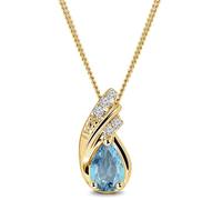 MIORE Collier Femme, Pendentif Or Jaune 9K 375, Chaine Argent Plaqué Or 18 Ct, Pendentif Pierre Naturelle Topaze et Diamants Naturels, Chaine Gourmette, Bijoux Femme Non allergène, Avec Boite a Bijoux