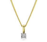 MIORE Collier pour Femmes Collier avec Pendentif Diamant Solitaire 0.03 Ct Chaîne en Or Jaune 9 Carat /375 Or, Bijoux longueur 45 cm