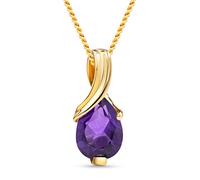 MIORE Collier pour Femmes Collier avec Pendentif Pierre Précieuse forme poire Améthyste violette Chaîne en Or Jaune 9 Carat /375 Or, Bijoux longueur 45 cm