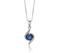 MIORE Collier pour Femmes Collier avec Pendentif Pierre Précieuse ronde Saphir bleu Chaîne en Or Blanc 9 Carat /375 Or, Bijoux longueur 45 cm