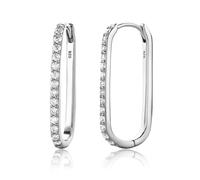 Miore Créoles en Argent - Boucles d'Oreilles pour Femme en Argent Sterling 925 Massif - Boucle d'Oreille Créole Carrée avec Zircons Cubiques de 0.84 ct Cloutés - Douces pour La Peau - 24mm