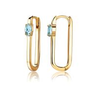 Miore Creoles Femme - Boucles d'Oreilles Carrée en Argent Sterling 925 Plaqué Or - Topaze Bleue 0,5 ct - Boucle d'Oreille Créole avec Pierre Précieuse de Naissance Taillée - Coffret Cadeau
