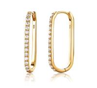 Miore Grandes Créoles Or - Boucles d'Oreilles pour Femme en Argent Sterling 925 Plaqué Or - Boucle d'Oreille Créole Carrée avec Zircons Cubiques de 0.84 ct Cloutés - Douces pour La Peau - 24mm