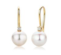 Miore pearl and diamond drop hook earrings in 18 kt 750-1000 white gold-yellow gold with grey-white freshwater pearl 9 mm with 0.06 ct brilliant cut diamonds …