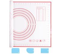 Miorkly Tapis Silicone Patisserie 70 X 50 Cm,Tapis Cuisson Silicone AntidéRapant, Cuisson Tapis PâTisserie Convient à La Fabrication De Macarons, De Fudge, De PâTe, De Pizza(Rouge + Trois Grattoirs)