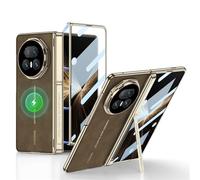 MiorMiar Coque de téléphone Pliable en Nubuck pour Honor Magic v5, Housse Tout Compris avec Support réglable en Alliage, Coque de Protection charnière magnétique Film d'écran en Verre (Marron)
