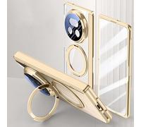 MiorMiar Coque De Téléphone Pliable Transparente pour Honor Magic V6, Housse De Protection pour Magic V5 avec Anneau Magnétique Rotatif, Film D'écran en Verre (Or,Magic V5)