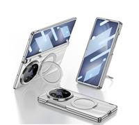 MiorMiar Coque de téléphone Pliable Transparente pour Vivo X Fold 5, Coque Tout Compris avec Anneau magnétique Rotatif, Coque de Protection Film d’écran à charnière magnétique (Argenté)