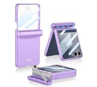 MiorMiar Coque Pliable magnétique Ultra-Mince pour Samsung Galaxy Z Flip 7, Coque de Protection pour Z Flip7, Coque autocollante complète Anti-Chute avec Stylet (Pourpre, Samsung Galaxy Z Flip 7)