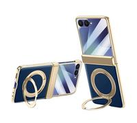 MiorMiar Étui en Cuir pour Samsung Galaxy z Flip 7, Protection d'écran intégrée ProtectorAnti-ScratchHinge béquille Ultra Mince élégante pc Couverture Antichoc Durable étui de téléphone (Bleu)