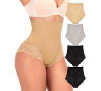 MIOTAN Lot de 4 Culottes Gainantes Taille Haute Dentelle Ventre Plat | Maintien léger, respirant, couverture complète, invisible sous vêtements, après accouchement, sans étiquette