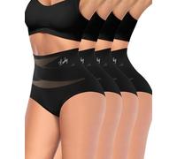 MIOTAN Lot de 4 Culottes Gainantes Taille Haute Ventre Plat pour Femme Sculptantes Slip Respirantes, Noir, Small