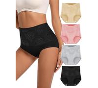 MIOTAN Sous-vêtements taille haute pour femme - Culotte respirante - Contrôle du ventre - Rose - Jacquard - Multipack, Noir, rose, nude, gris, Small