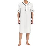MIOTEQ Chemise de Nuit pour Hommes à Manches Courtes Coton Chemise de Nuit Lâche Chemise de Nuit Confortable Chemise de Nuit Douce Manteau de Maison S-XXXL,Blanc,XL