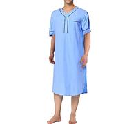 MIOTEQ Chemise de Nuit pour Hommes à Manches Courtes Coton Chemise de Nuit Lâche Chemise de Nuit Confortable Chemise de Nuit Douce Manteau de Maison S-XXXL,Light Blue,XL