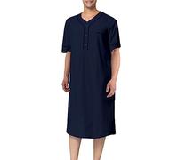 MIOTEQ Chemise de Nuit pour Hommes à Manches Courtes Coton Chemise de Nuit Lâche Chemise de Nuit Confortable Chemise de Nuit Douce Manteau de Maison S-XXXL,Navy Blue,XL