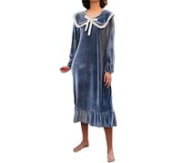 MIOTEQ Femmes Chemise De Nuit en Flanelle Pleine Longueur Babydoll Cou Chemise De Nuit À Manches Longues Loungewear Longue Robe De Nuit,L