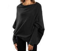 MIOTEQ Femmes Longue Batwing Manches Bateau Cou Tunique Tops Chute Couleur Unie Baggy Slouchy Pullover Pullover Pullers,Noir,L