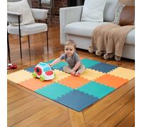 MioTetto Tapis de Jeu Doux et Non Toxique pour bébé | Puzzle coloré 16 + 2 carrés Bonus Tapis de Sol en Mousse pour Enfants et bébés | Dalles emboîtables en Mousse EVA, Cobalt-Abricot-pin-Or, 16