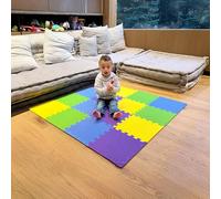 MioTetto Tapis de jeu doux et non toxique pour bébé |Puzzle coloré 16 + 2 carrés bonus Tapis de sol en mousse pour enfants et bébés |Dalles emboîtables en mousse EVA, violet-canari-émeraude-indigo, 16