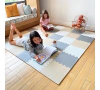 MioTetto Tapis de jeu pour bébé en mousse souple non toxique |Tapis de sol coloré pour tout-petits avec puzzle de 36 carrés pour enfants et bébés|Dalles emboîtables en mousse EVA, crème-gris-beige, 36