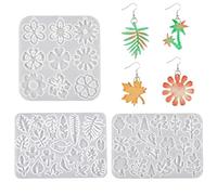 MiOYOOW 3 Pièces Moules à Boucles d'oreilles en Résine, Modèle en Forme de Fleur en Silicone, de Feuille ou d'arbre avec Trou pour Colliers, Boucles d'oreilles, Pendentifs, Porte-clés (50 Formes)
