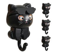 MiOYOOW Crochet à Clés Adhesif Mural, 4 Pcs Accroche Serviette en Chat, Support Torchon Créatif pour Accrocher des Clés, Chapeau, Sac, Écharpe