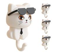 MiOYOOW Crochet à Clés Adhesif Mural, 4 Pcs Accroche Serviette en Chat, Support Torchon Créatif pour Accrocher des Clés, Chapeau, Sac, Écharpe