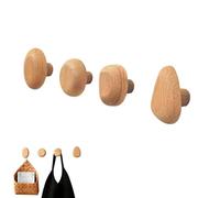 MiOYOOW Crochet Mural en Bois, Lot de 4 Patère Cintres Décoratifs en Forme de Galet, Porte-manteau Antidérapant pour Entrée, Salle de Bain et Cuisine, Chapeaux, Sacs et Serviettes