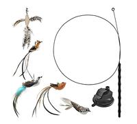 MiOYOOW Kit de Jouet à Plume pour Chat, Jouet Chat Canne à Pêche avec 1 PCS Poteau en Bambou + 1 PCS Base à Ventouse + 5 PCS Plume de Rechange Pendentif pour Chatons D'intérieur