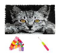 MiOYOOW Kit de Tapis de Crochet à Point Noué, Coussin au Crochets à Loquet Bricolage, 52 X 38 Pouces, Kit de Crochet Point Noué avec Motifs de Chat, Tapis Créatif pour Décoration d'intérieur