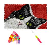 MiOYOOW Kit de Tapis de Crochet à Point Noué, Coussin au Crochets à Loquet Bricolage, 52 X 38 Pouces, Kit de Crochet Point Noué avec Motifs de Chat, Tapis Créatif pour Décoration d'intérieur