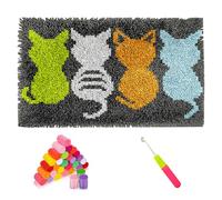 MiOYOOW Kit de Tapis de Crochet à Point Noué, Coussin au Crochets à Loquet Bricolage, 52 X 38 Pouces, Kit de Crochet Point Noué avec Motifs de Chat, Tapis Créatif pour Décoration d'intérieur