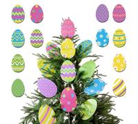 MiOYOOW Lot de 12 Œufs de Pâques Décoratifs à Piquer avec Tige, Décorations de Pâques de 20x14,5cm en PP, Impressions Colorées, pour Arbre de Pâques, Jardinière, Vase, Décoration Intérieur/Extérieur