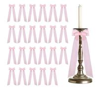 MiOYOOW Lot de 24 Bougeoir Décoratif en Satin avec Nœud Papillon, Bougeoir avec Nœud en Ruban, Nœuds Adhésif Pré-noué en Ruban Rose, Décoration Romantique pour Mariage, Fête d'anniversaire, Noël