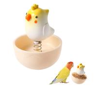 MiOYOOW Mangeoire Anti-Renversement pour Petits Oiseaux, Bol Alimentation Eau et Graines 2-en-1pour Perroquets, Jouet Interactif avec Oiseau Ressort, pour Perruche, Conure et Calopsitte