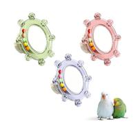 MiOYOOW Miroir Oiseau Jouet Rotatif, Lot de 3 Miroir Perroquet avec Grelot | Surface Miroir Réfléchissante, Hochet Interactif Rotatif, Stimulation Mentale, Entretien du Bec