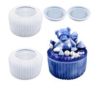 MiOYOOW Moule en Silicone (Bouteille + Couvercle), Lot de 2/4 Empreinte Ronde Striée pour Pot de Rangement, Matrice DIY pour Bols, pour Résine, Loisir Créatif et Cadeau Maison