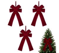 MiOYOOW Nœuds en Velours Rouges, Lot de 3, pour Sapin de Noël, Couronnes | Tissu Doux, Structure Rigide à Quatre Oreilles, Fixation Rapide par Liens, Dimensions Ample 30x54 cm