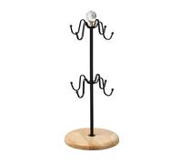 MiOYOOW Porte-verre 8 Tasses Rangement Vertical, Support à Tasse avec Base en Bois Antidérapant, Porte-gobelet Métal Antirouille Égouttoir Intégré, pour Cuisine, Plan de Travail et Maison