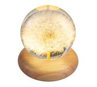 MiOYOOW Veilleuse Boule de Cristal en Forme de Fleur avec Base en Bois, Lampe Boule de Verre Marguerite 3D, Décoration Lumineuse Pissenlit, Cadeau d'anniversaire pour Amis