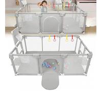 MIPAN.180X120CM Parc Bebe - Parc Enfant - Grand Parc Bebe - Avce Basketball Rack + 50 Balles + Ventouse - Gris clair