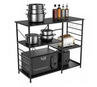 MIPAN.90x83x39 cm Étagère de Cuisine - Support de Four à Micro-Ondes - Meuble Cuisine pour ustensiles Avec 8 Crochets - Noir