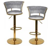 MIPAN.Lot de 2 Chaise de bar Tissu - Tabouret Debar Reglables En Hauteur(82-100cm) - Avec Dossier et Repose-Pieds - Gris