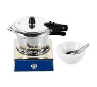 Mipcase 1 Ensemble De Cuisinière À Gaz Miniature, Modèle D'autocuiseur Réaliste pour Maison De Poupée, Bol Et Cuillère pour Mini-Maison, Accessoires De Cuisine pour Jeu De Rôle