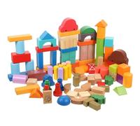 Mipcase 100Pièces Blocs de Construction Bois Naturel pour Garçon Fille Éducatif pour Développement Cognitif et Imagination des Tout Petits