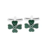 Mipcase 2 pièces Boutons de Manchette Hommes Feuille à Quatre Fois Cœur Irlandais Émaillés Verts Bijoux Élégants pour Fête Saint Patrick Accessoires Durables et Raffinés