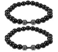 Mipcase 2 pièces Bracelets de Perles Noirs pour Hommes Bracelet Haltère Alliage Mode Fitness Cadeau Poignet