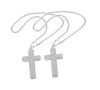Mipcase 2 Pièces Cross Pendant Car Rearview Mirror Charm Stainless Steel Hanging Ornament With Rhinestones Weather Resistant Religious Decoration For Men And Women